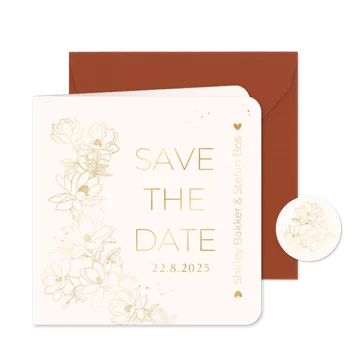 Save the date kaart met lijntekening Magnolia